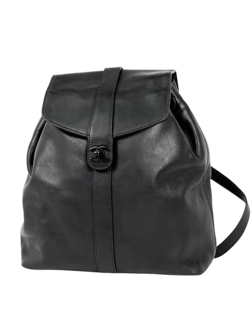 Chanel Backpack CC Logo Leather Black